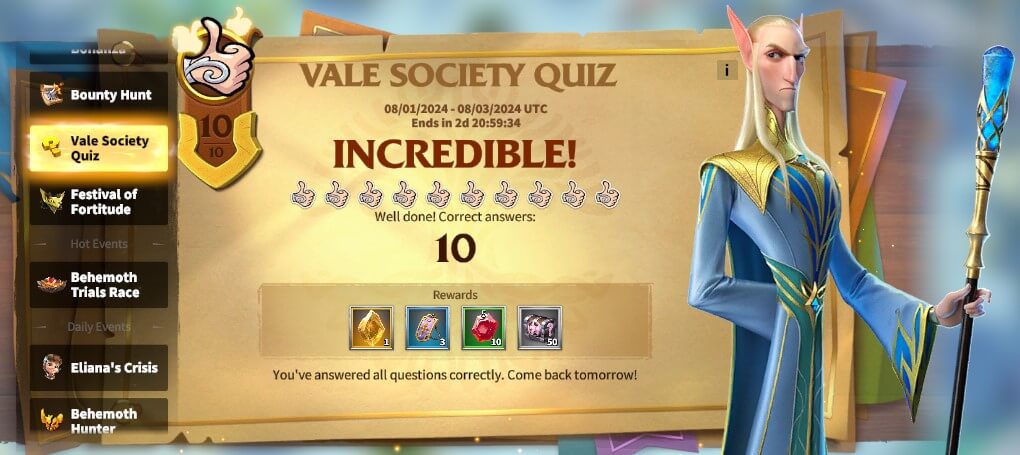 Call Of Dragons Vale Society Quiz