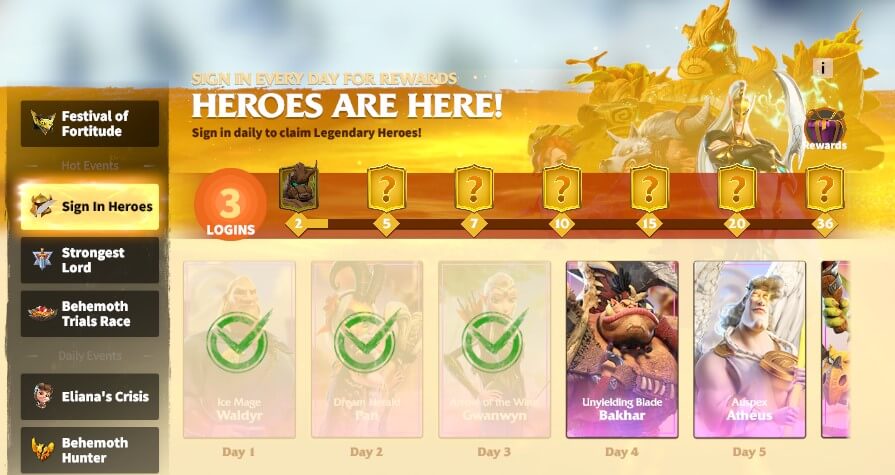 Sign In Heroes Event - Call of dragons